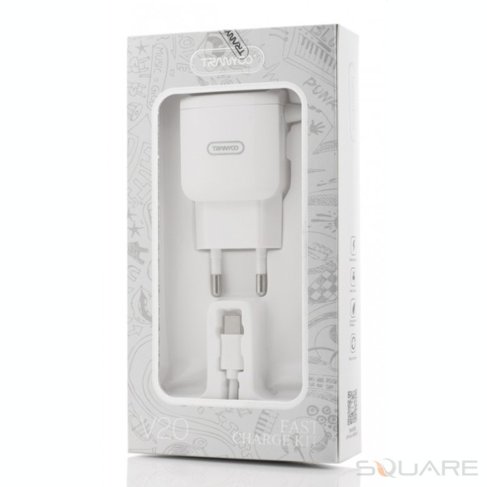 Incarcatoare Retea Tranyoo, V20, Fast Charge Kit, 2 x USB + USB Type-C Cable, White