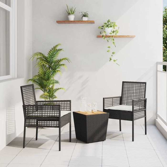 vidaXL Set Bistro de Grădină 3 pcs Negru Rattan poli 3334960