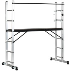 DURHAND Scara din aluminiu si lemn de plop cu design 3 in 1, schele cu ...