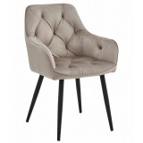 Scaun stil fotoliu bucatarie/living, Artool, York, catifea, metal, bej inchis si negru, 56x62x83.5 cm