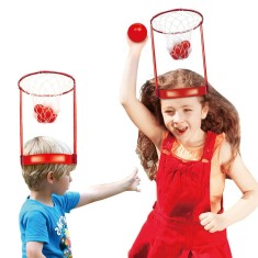 Set Interactiv pentru Copii, Joc cu Doua Cosuri de Baschet de Pus pe Cap, Joc Dublu, 20 de Mingi Albe si Rosii, Multicolor foto