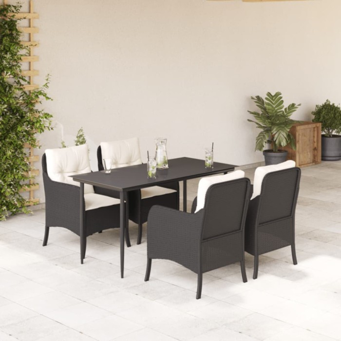vidaXL Set mobilier de grădină cu perne, 5 piese, negru, poliratan