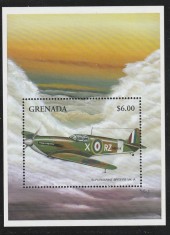 Grenada 1998-Aviatie,Spitfire MK-AI,avion de atac,colita dant.,MNH,Mi.Bl.570 foto