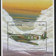 Grenada 1998-Aviatie,Spitfire MK-AI,avion de atac,colita dant.,MNH,Mi.Bl.570