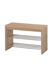 Suport pantofi cu bancuta HM ST7, MDF, metal cromat, capacitate 8 perechi, 2 rafturi, fag