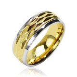 Inel din oțel chirurgical - model ondulat auriu și argintiu - Marime inel: 49