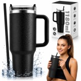 Cana Termos 1180ml cu Maner si Pai, Otel Inoxidabil, Izolare Dubla, Mentine Cald si Rece, Anti-Scurgeri, Fara BPA, Negru