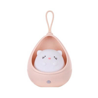 Lampa de veghe portabila cu 2 moduri de functionare Flippy, silicon non-toxic, reincarcabila USB, senzor miscare, roz, pisicuta foto