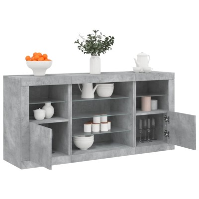vidaXL Servantă cu lumini LED, gri beton, 142,5x37x67 cm foto
