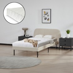 Pat tapitat cu saltea Porvoo 90x200 cm catifea bej [en.casa] HausGarden Leisure foto