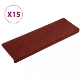 VidaXL Covorașe de scări cusătură punch, 15 buc., roșu, 65x21x4 cm