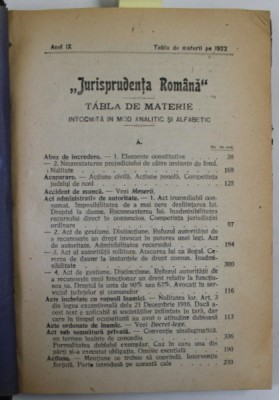 JURISPRUDENTA ROMANA , COLIGAT DE 22 DE NUMERE , ANUL IX , 1922 foto