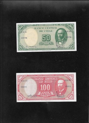 Set Chile 5 + 10 centesimos de escudo pe 50 + 100 pesos aunc foto