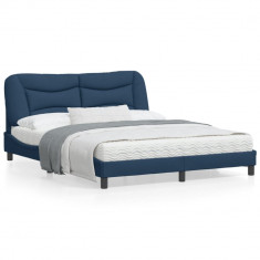 vidaXL Cadru de pat cu lumini LED, albastru, 160x200 cm, textil