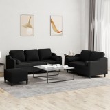 vidaXL Set de canapele cu perne, 3 piese, negru, textil