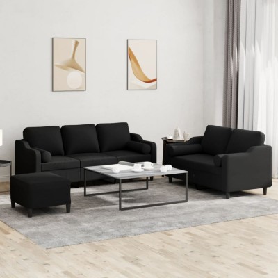 vidaXL Set de canapele cu perne, 3 piese, negru, textil 3201862 foto