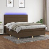 vidaXL Pat cu arcuri, saltea și LED, maro &icirc;nchis, 160x200 cm, textil