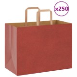 vidaXL Pungi de h&acirc;rtie 250 buc cu m&acirc;nere roșii 32x17x25 cm