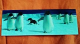 Semn de carte și riglă Pinguini &icirc;n mișcare lenticulară Moovie Studio, 8 pinguini pe banchiză, verso riglă gradată 15 cm/6 inch. 15.6/5.4 cm Amuzant