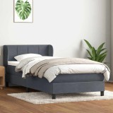 Cumpara ieftin Pat box spring cu saltea, gri &icirc;nchis, 90x220 cm, catifea