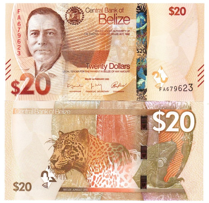 Belize 20 Dollars 2025 P-76 UNC