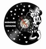 Ceas de perete decorativ realizat manual din disc de vinil, handmade, Minnie Mouse Disney, ideal cadou copii si fete, Negru, 30 cm