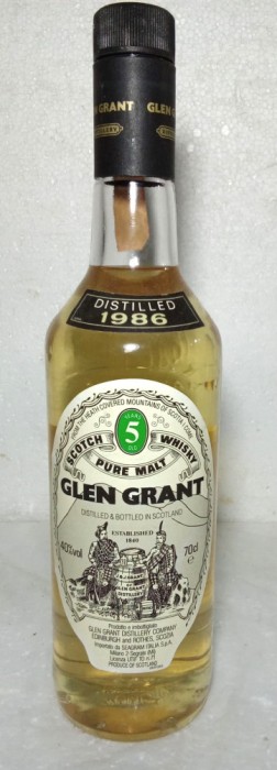 whisky GLEN GRANT, YEARS 5 OLD cl 70 gr 40 distilled 1986 segram imp italy
