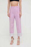 Karl Lagerfeld pantaloni din lana culoarea roz, lat, high waist