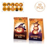 Pungi de Halloween pentru Dulciuri cu Autocolante, 10 buc, 12x8x23 cm, Portocaliu, CMCLASS