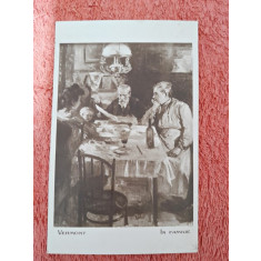 Carte postala, reproducere dupa tabloul In familie/Vermont, perioada interbelica