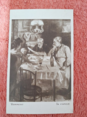 Carte postala, reproducere dupa tabloul In familie/Vermont, perioada interbelica foto
