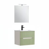 Cumpara ieftin Trent mobilier de baie 60 cm ceramică chiuvetă (2 sertare) cu oglindă 60x80 cm alb-verde deschis