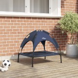 VidaXL Pat ridicat pentru c&acirc;ini cu copertină detașabilă Bleumarin Oțel