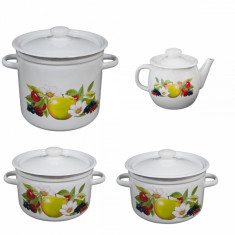 Set Letnii Sad Novomoskovsk, B000292010, 3 oale emailate 2 L, 3 L, 5.5 L cu ceainic emailat 1 L foto