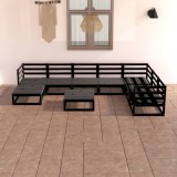 Gossi set mobilier de gradina, 8 piese, negru, lemn masiv de pin