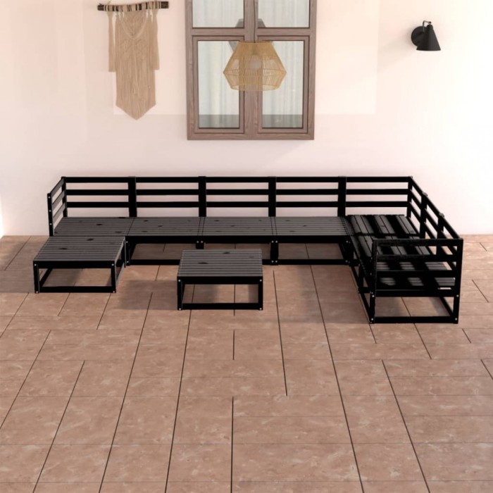 Gossi set mobilier de gradina, 8 piese, negru, lemn masiv de pin
