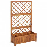 Strat inaltat cu spalier Gossi, 85x38x150 cm, lemn masiv acacia, jardiniera exterior, rezistent intemperii, suport plante cataratoare