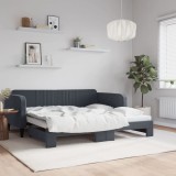 Cumpara ieftin Pat de zi cu extensie, gri &icirc;nchis, 90x190 cm, catifea