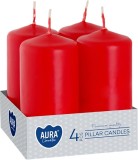 Set 4 Lumanari Decorative Cilindrice Rosii MagicHome AURA 40x80 mm Timp ardere 9 ore