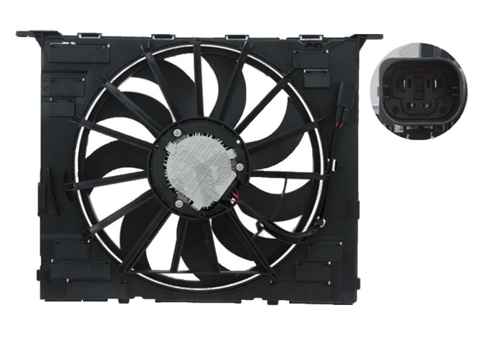 Ventilator radiator BMW Seria 5 G30 17-23, 6 Gt (G32) 17-, 7 G11 15-, motor: 1.6 T, 2.0 T, 3.0 R6 T, 495 mm; 4 pini, 17427953401; 17428619627