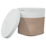 Cos de depozitare cu capac, maro si alb, &Oslash;40x35 cm bumbac