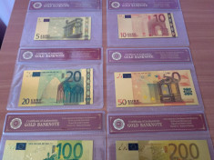 Set 8 bancnote EURO 1 5 10 20 50 100 200 500 1000 placate cu aur UNC foto