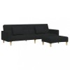Canapea extensibila cu taburet, 2 locuri, negru, textil