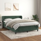 Gossi pat box spring cu saltea, verde inchis, 140x200 cm, catifea