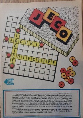 1986, Reclama jocuri JECO 24 x 16 cm comunism distractie pionier copilarie foto