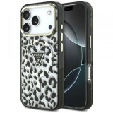 Husa MagSafe pentru Apple iPhone 18 Pro Max / 17 Pro Max, Guess, Leopard Glitter Triangle Logo, Neagra