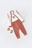 Set 3 piese Broscuta cu body, pantalonasi si vestuta din 80%bumbac organic si 20% poliester - Caramiziu, BabyCosy (Marime: 3-6 Luni)