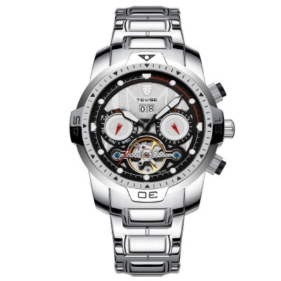 Ceas barbati Tevise Mecanic Automatic Business Analog Skeleton Argintiu foto