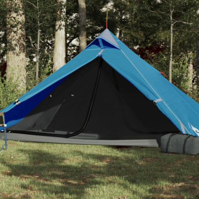 vidaXL Cort de camping 1 persoane albastru, 255x153x130 cm, tafta 185T foto