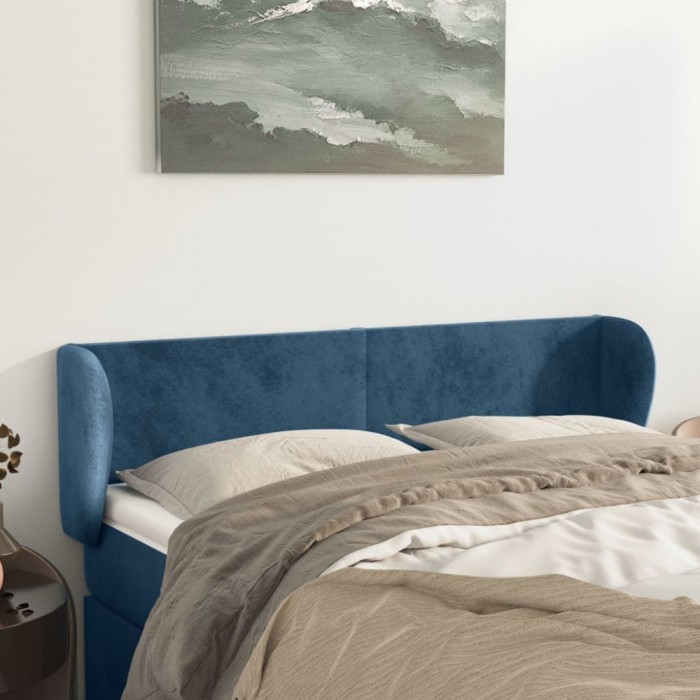 vidaXL Tăblie pat cu aripioare albastru &icirc;nchis 147x23x78/88 cm catifea 3116916